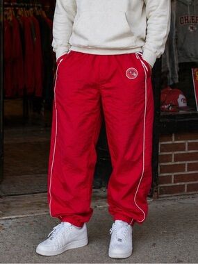 NFL Ultra Game Kansas City Chiefs Red Nylon‎ Track Pants Mens Medium Rope Detail